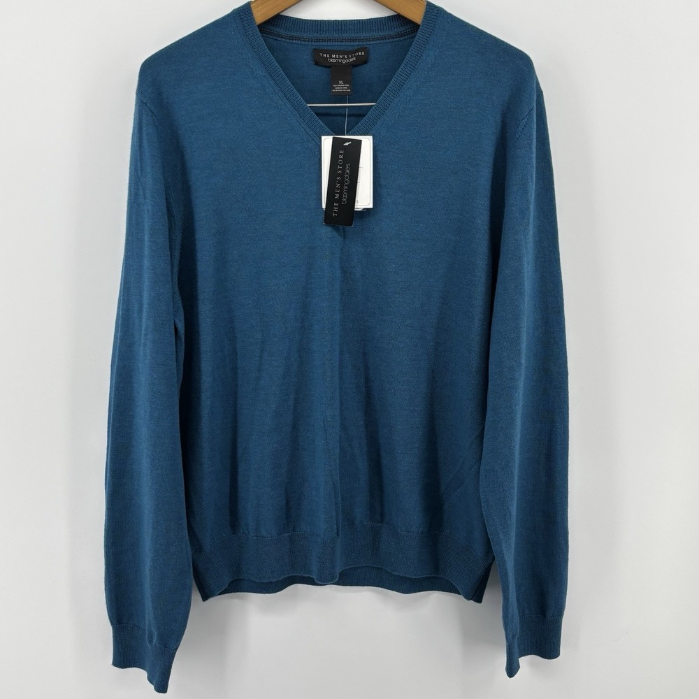 The Men's Store at Bloomingdale's Sweater‎ Mens XL Blue-green Merino Wool V-Neck